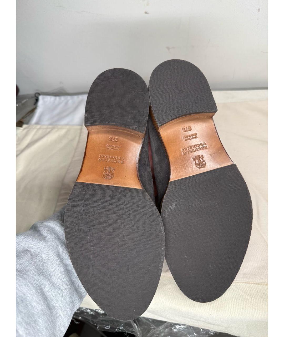 BRUNELLO CUCINELLI Антрацитовые замшевые брогги и оксфорды, фото 5