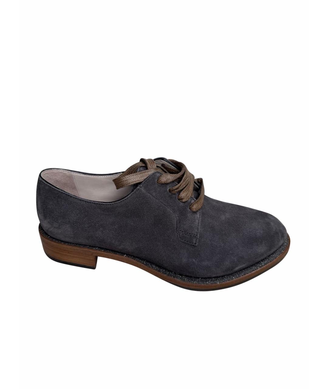 BRUNELLO CUCINELLI Антрацитовые замшевые брогги и оксфорды, фото 1