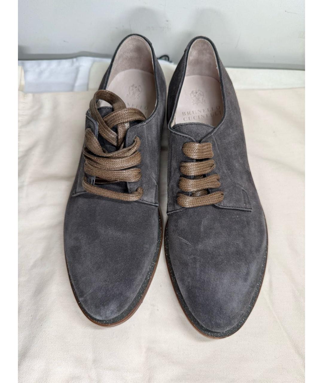 BRUNELLO CUCINELLI Антрацитовые замшевые брогги и оксфорды, фото 3