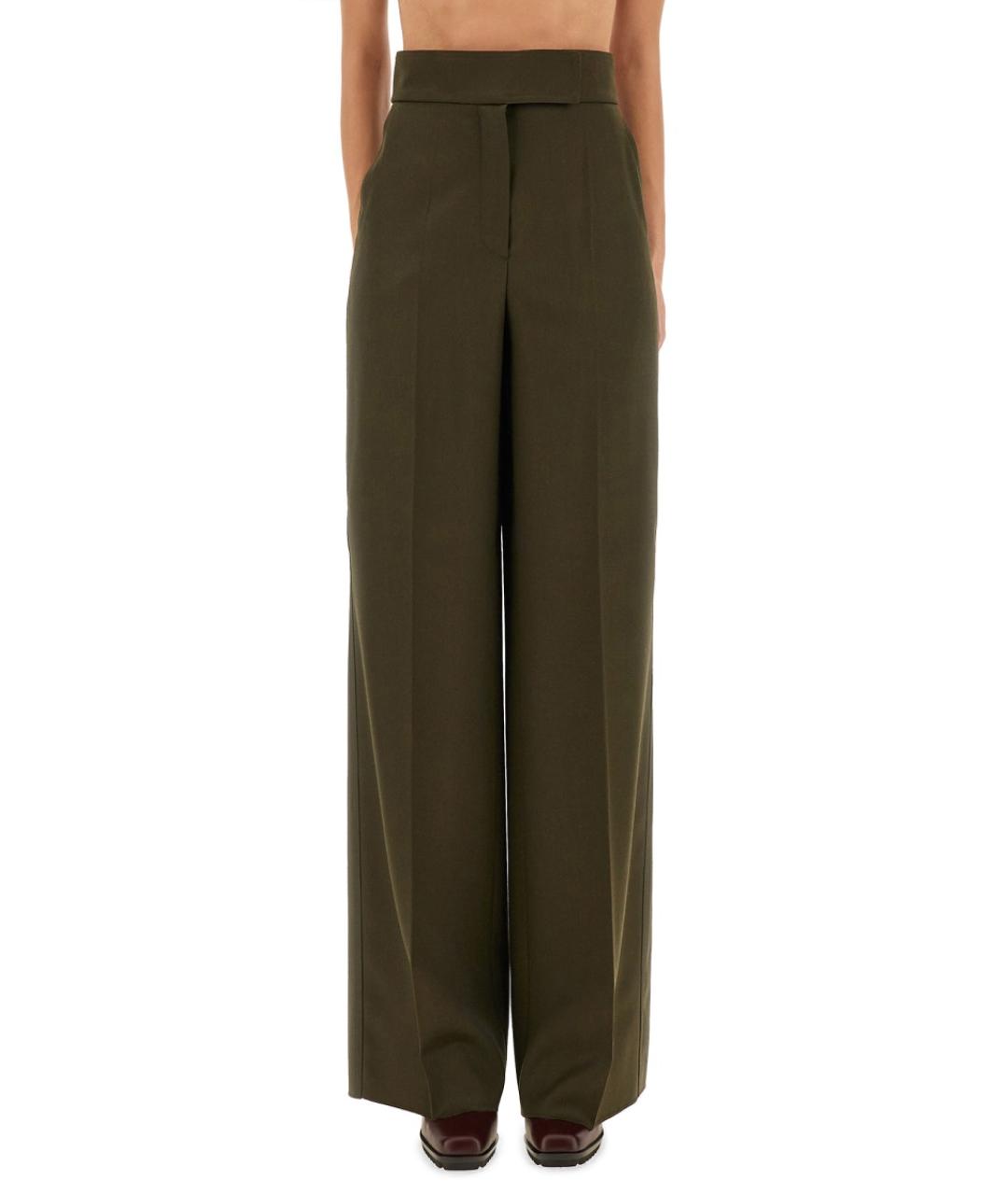 MAX MARA Зеленые шерстяные прямые брюки, фото 2