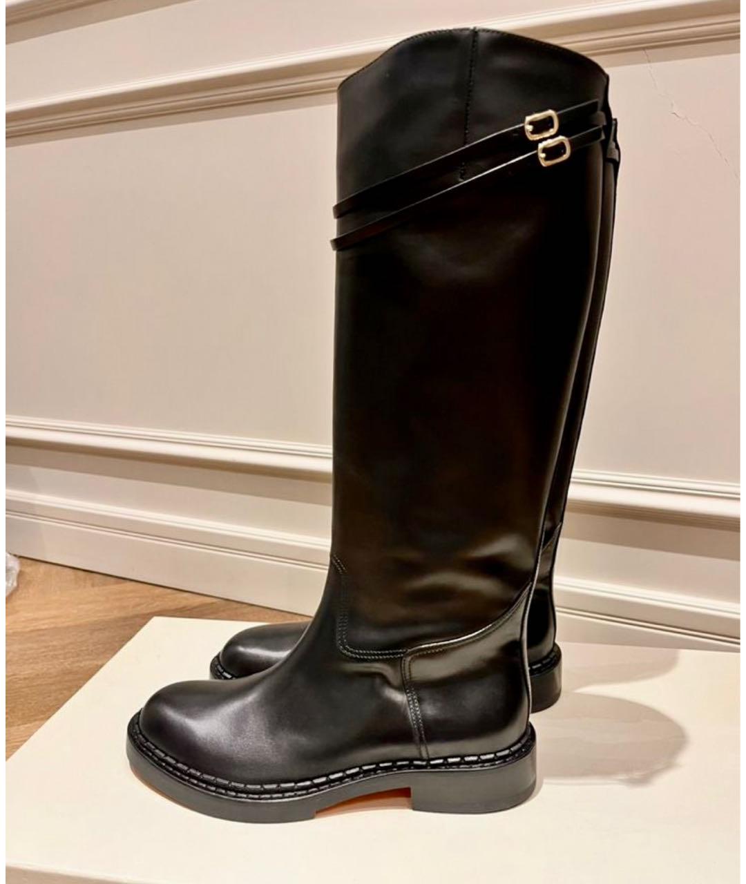 SANTONI Черные кожаные сапоги, фото 8