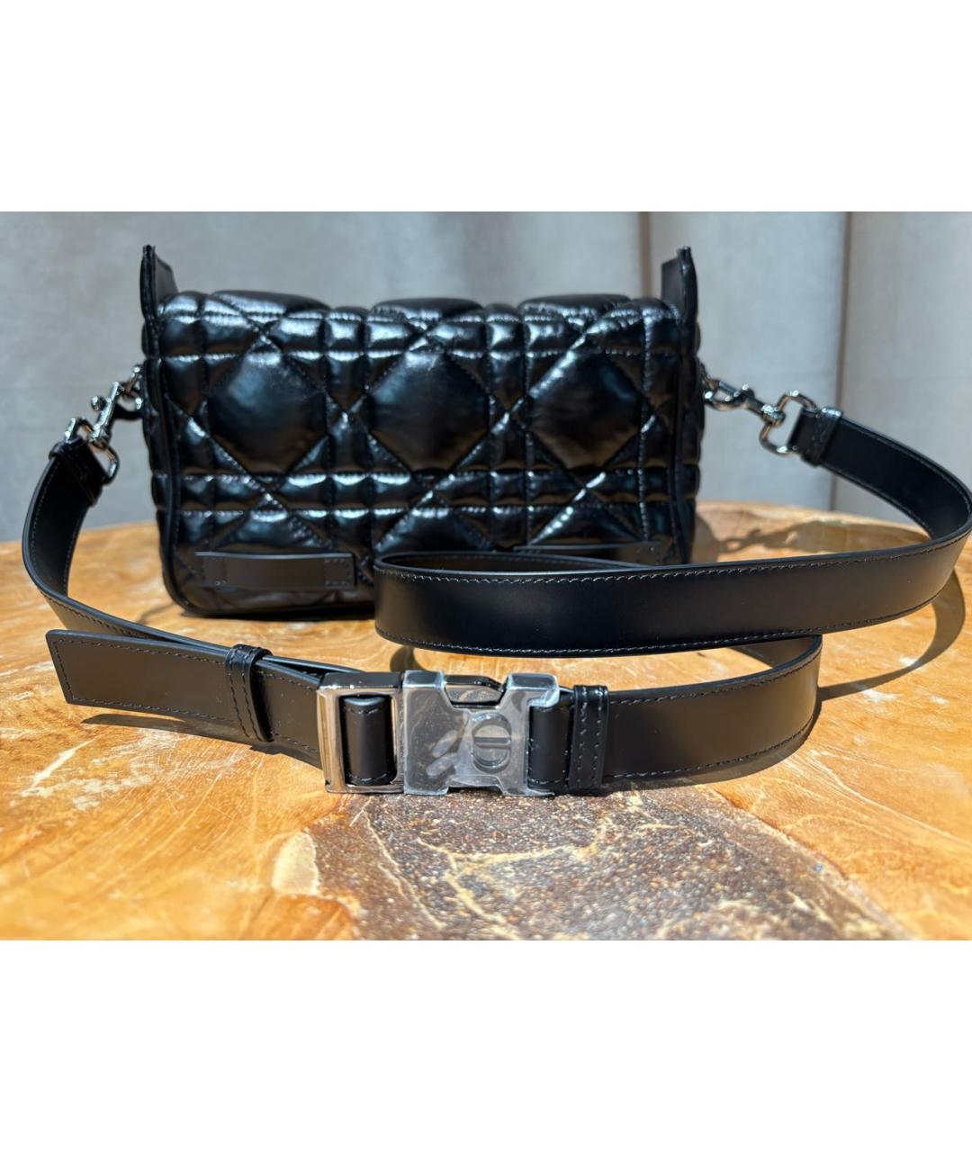 CHRISTIAN DIOR Черная кожаная сумка через плечо, фото 3