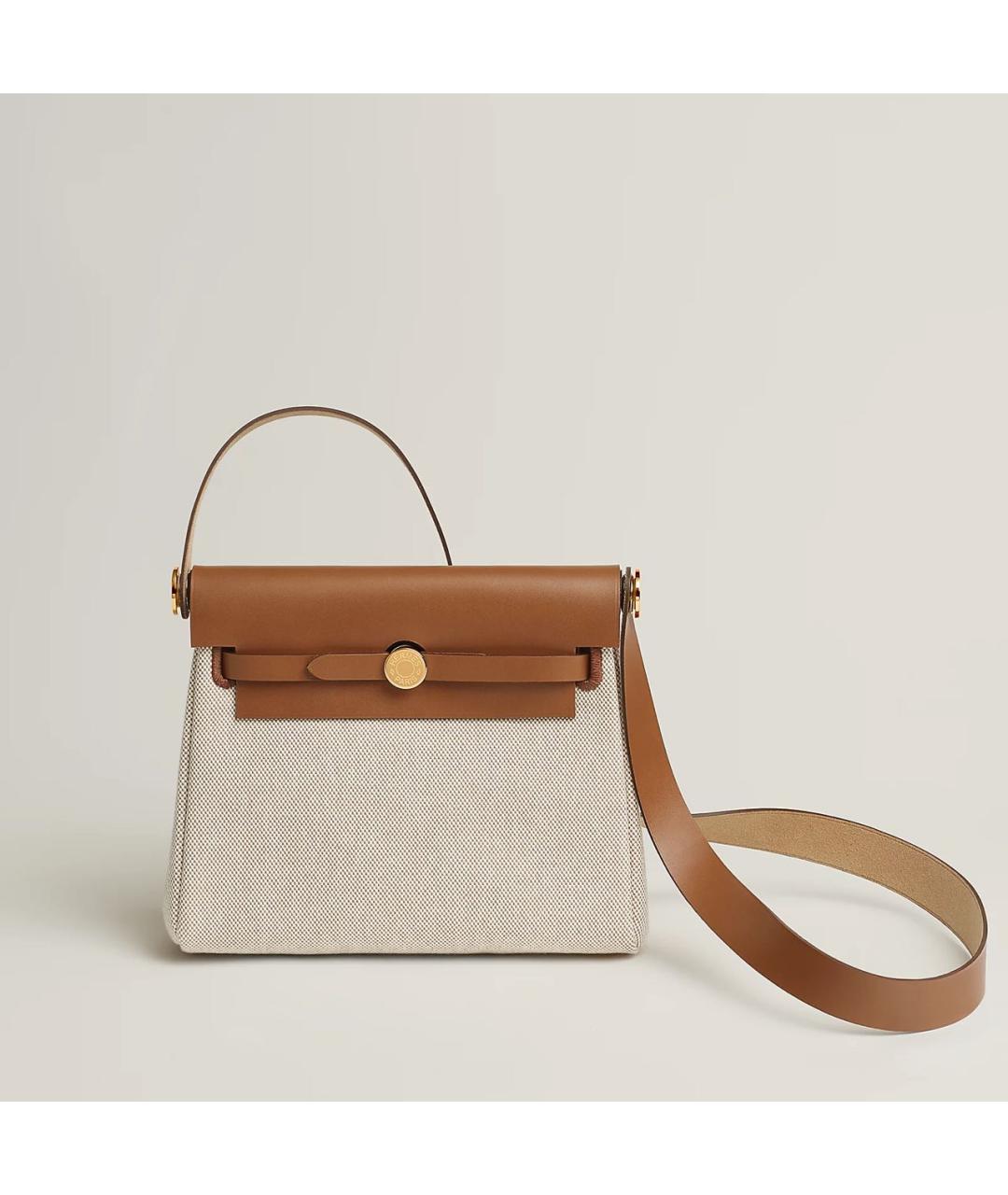 HERMES Бежевая тканевая сумка через плечо, фото 8