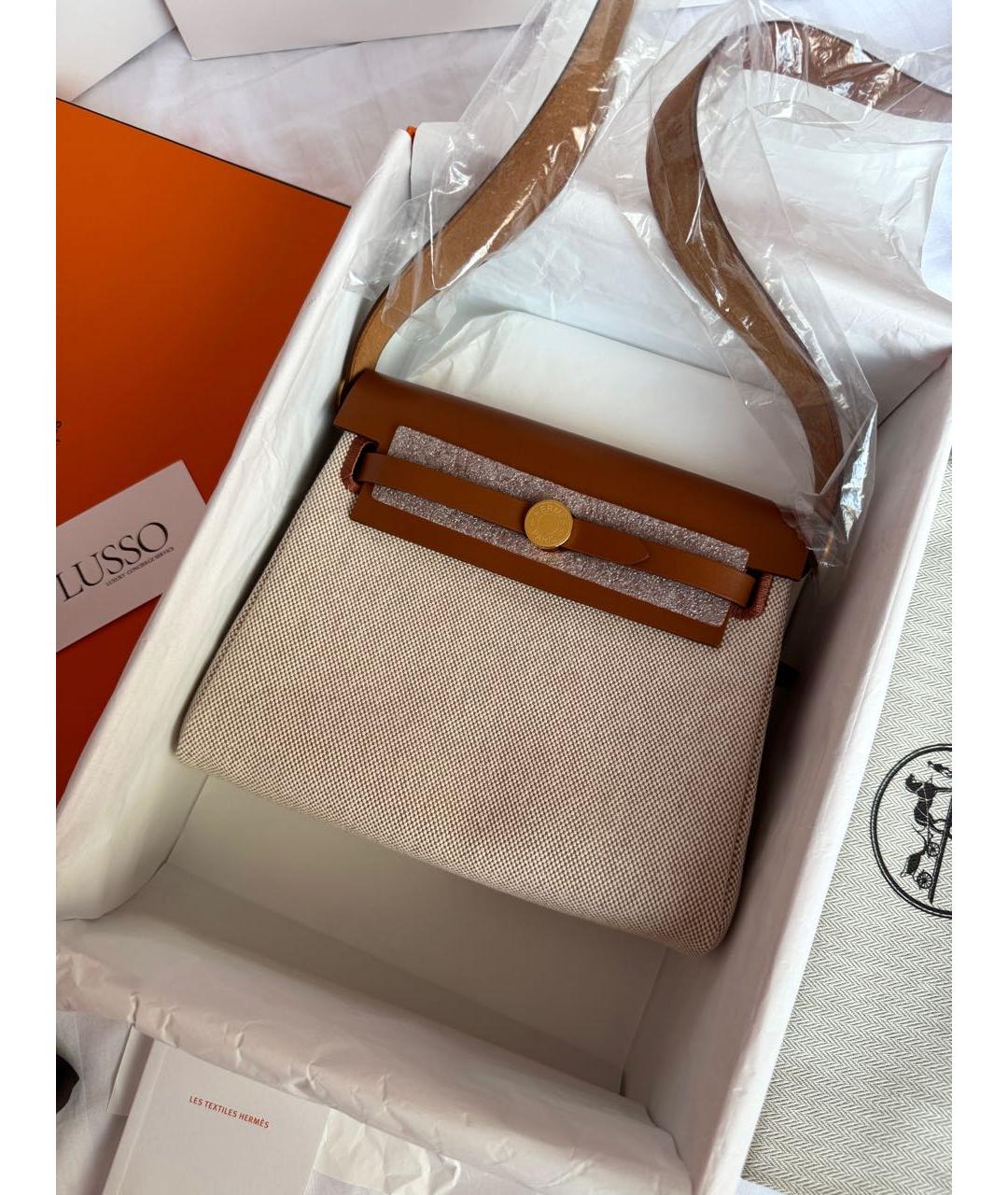 HERMES Бежевая тканевая сумка через плечо, фото 2