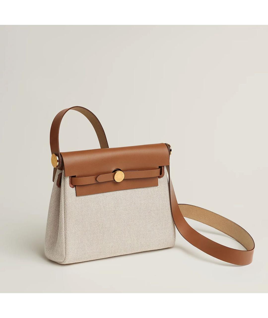 HERMES Бежевая тканевая сумка через плечо, фото 7