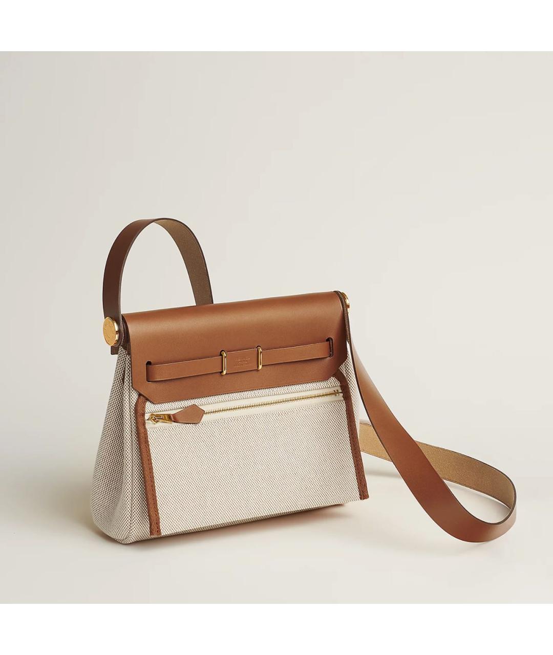 HERMES Бежевая тканевая сумка через плечо, фото 5