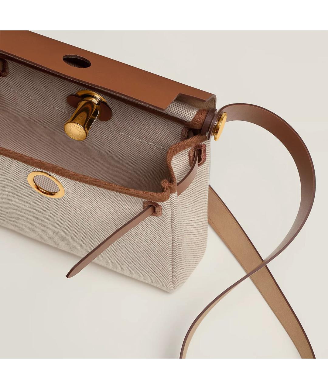 HERMES Бежевая тканевая сумка через плечо, фото 6