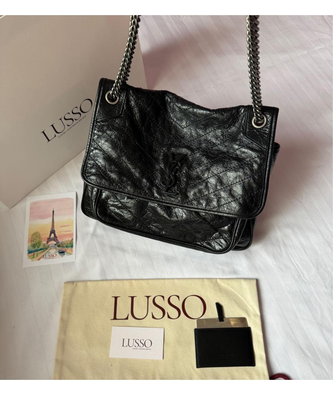 SAINT LAURENT Черная кожаная сумка через плечо, фото 2