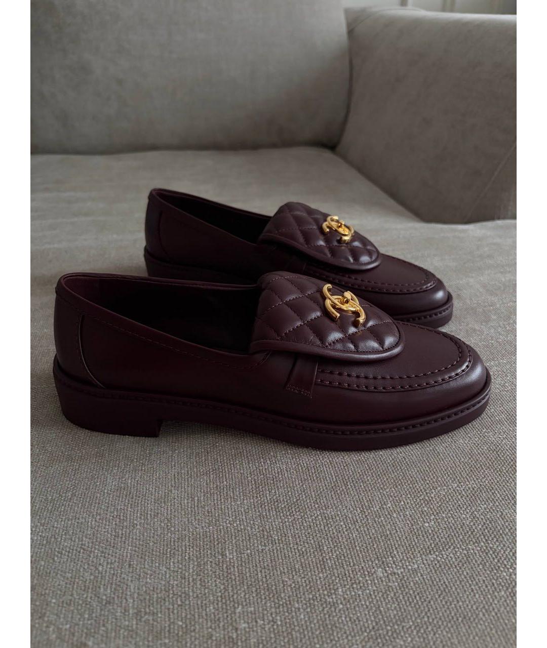 CHANEL Бордовые кожаные лоферы, фото 4