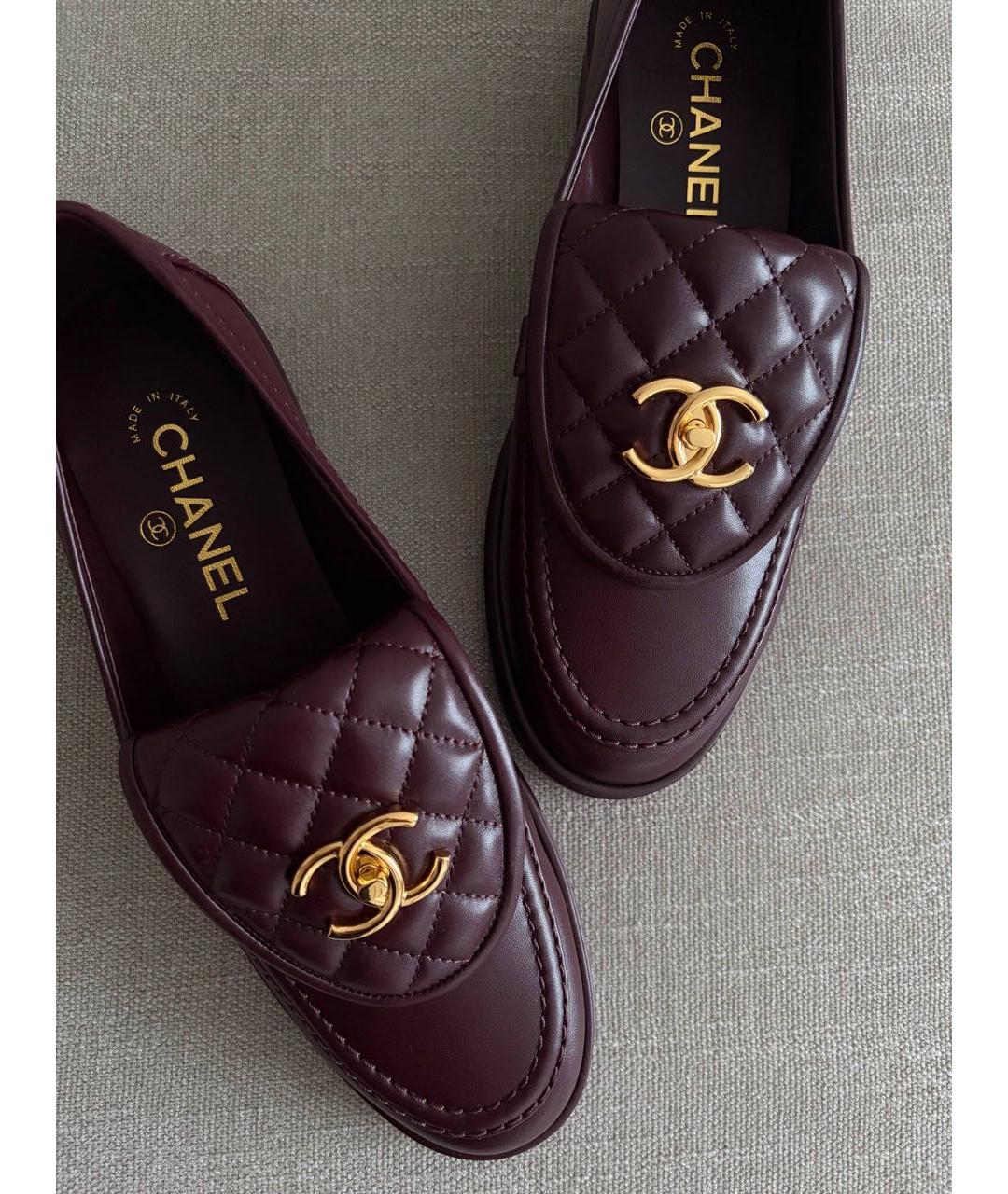 CHANEL Бордовые кожаные лоферы, фото 3