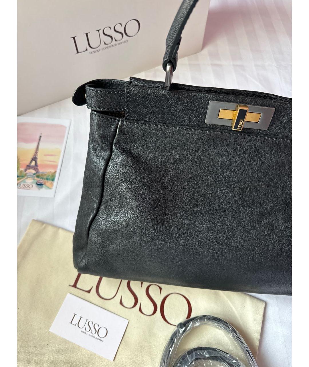 FENDI Черная кожаная сумка с короткими ручками, фото 6