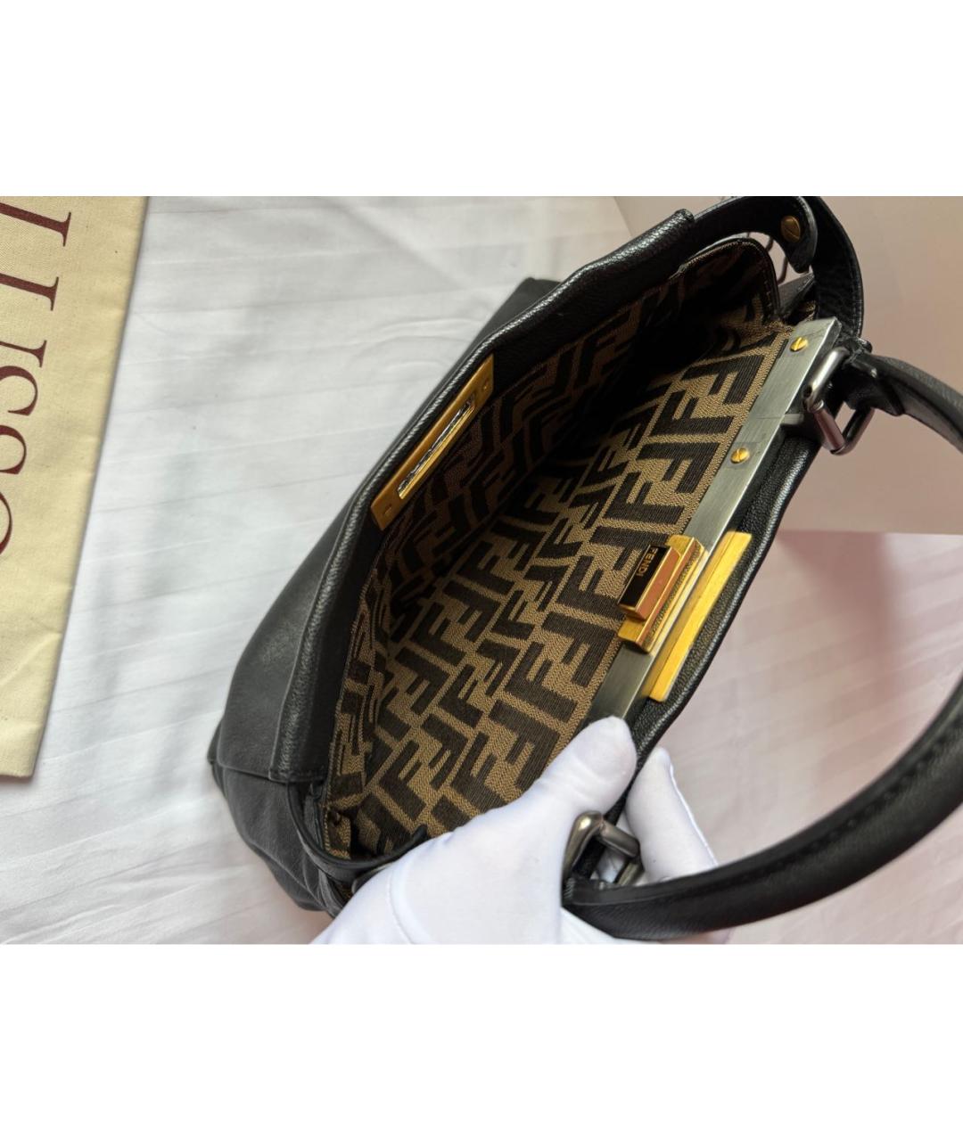 FENDI Черная кожаная сумка с короткими ручками, фото 3