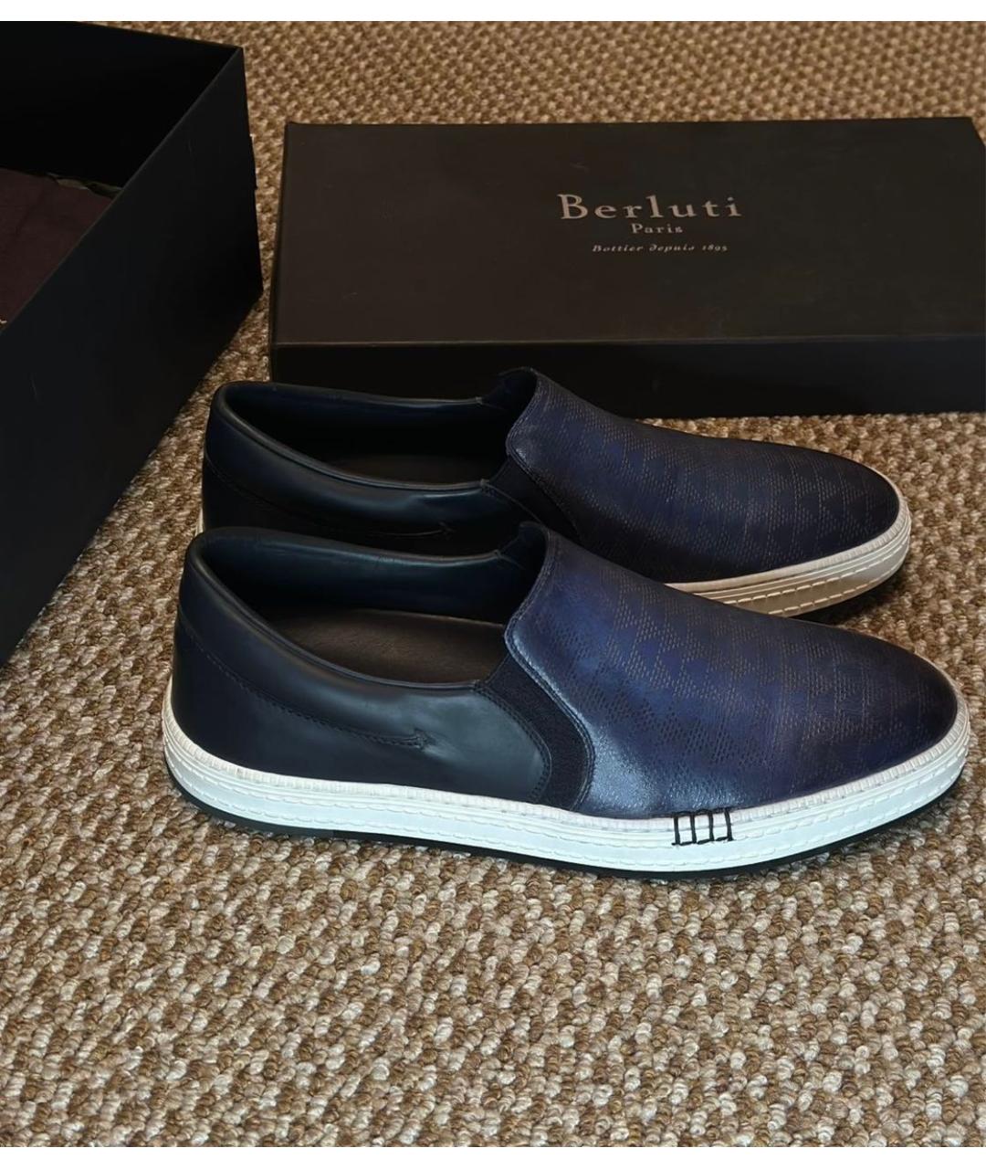 BERLUTI Синие кожаные слипоны, фото 4