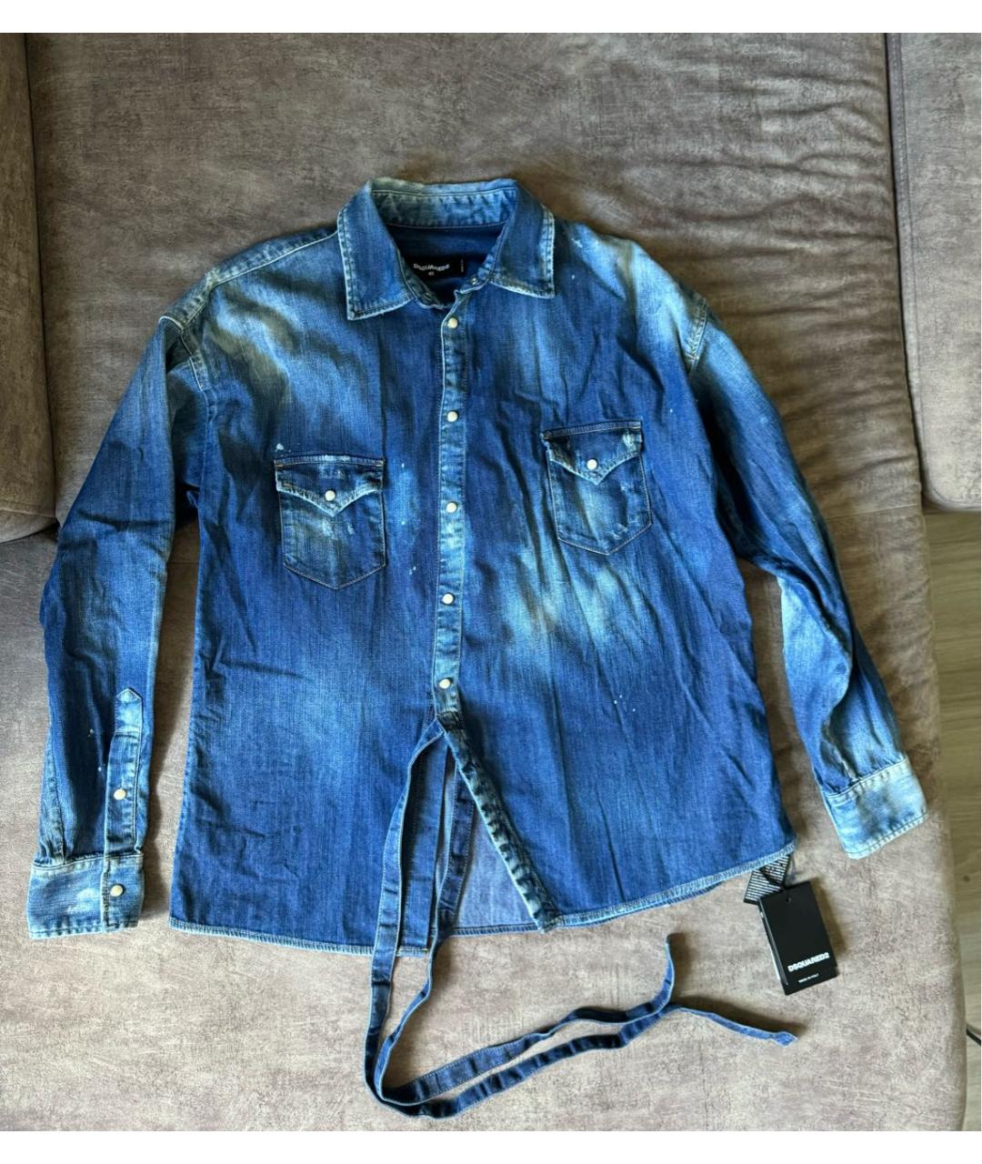 DSQUARED2 Темно-синяя деним рубашка, фото 6