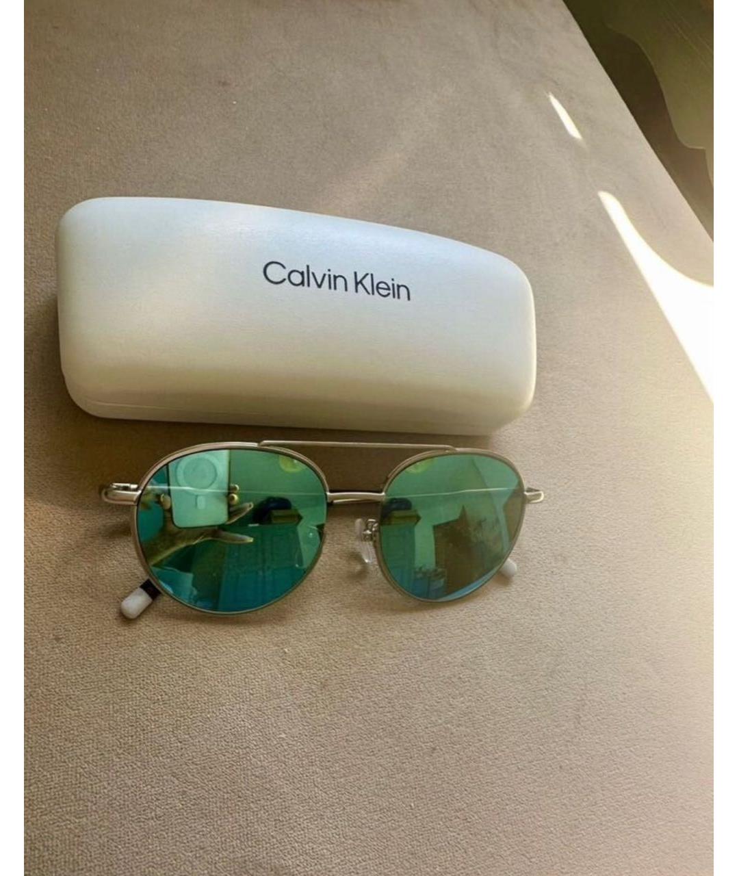 CALVIN KLEIN Голубые металлические солнцезащитные очки, фото 4