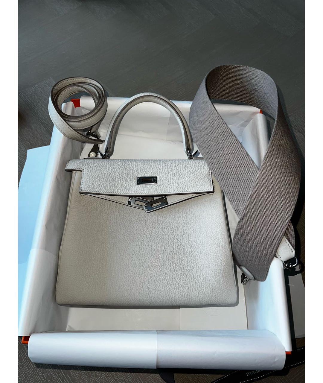 HERMES Серая кожаная сумка с короткими ручками, фото 9