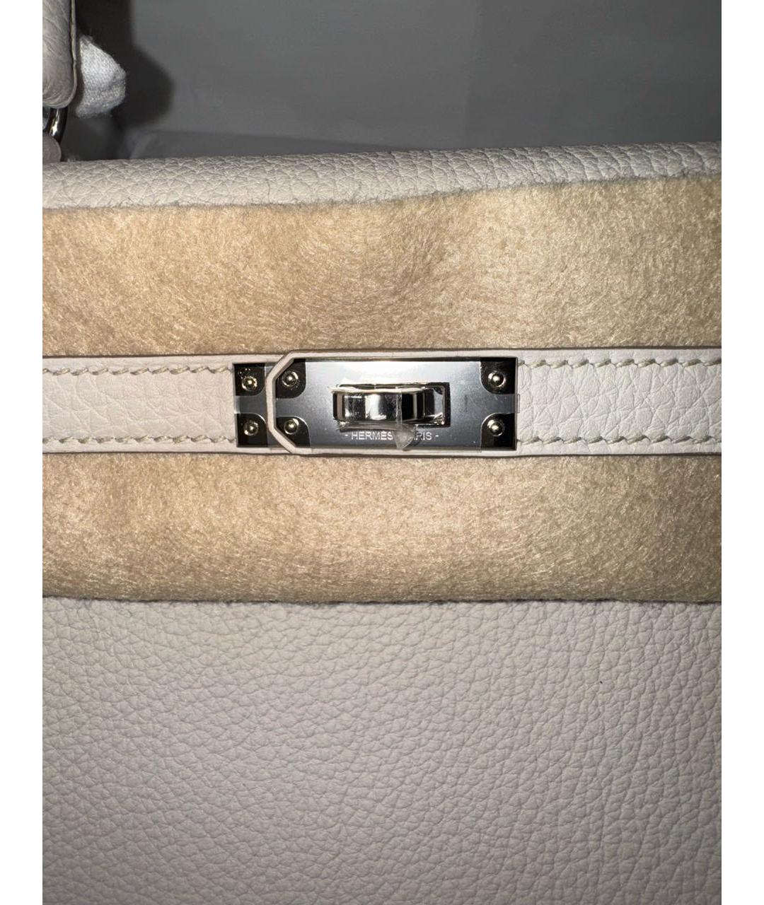 HERMES Серая кожаная сумка с короткими ручками, фото 5