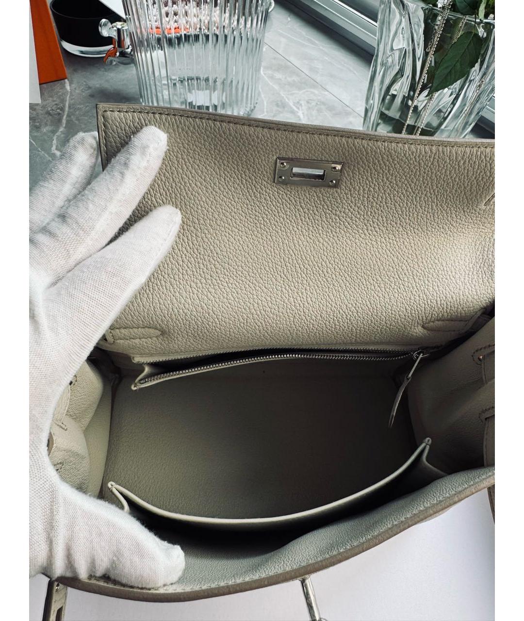 HERMES Серая кожаная сумка с короткими ручками, фото 4