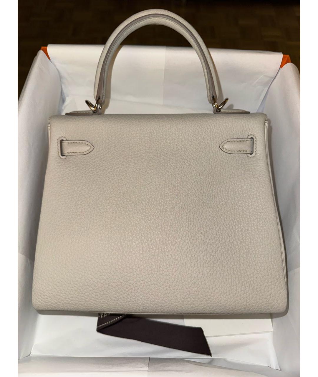 HERMES Серая кожаная сумка с короткими ручками, фото 3