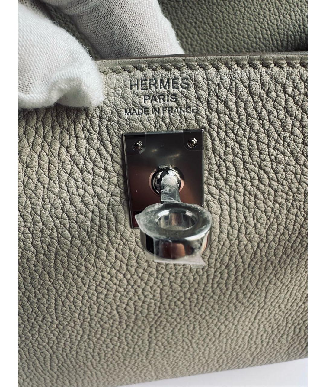 HERMES Серая кожаная сумка с короткими ручками, фото 6