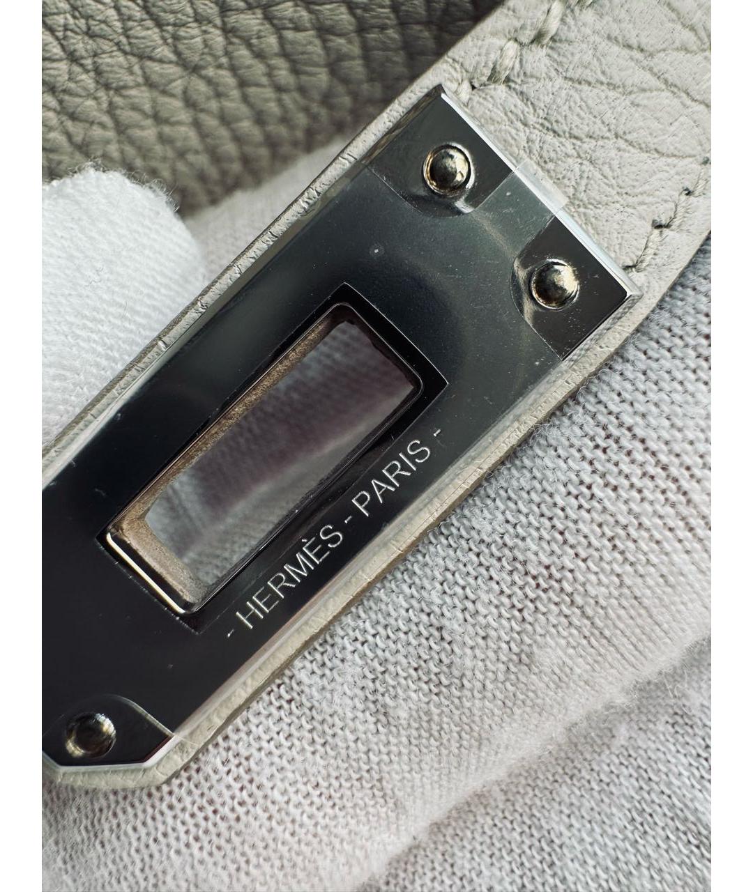 HERMES Серая кожаная сумка с короткими ручками, фото 7