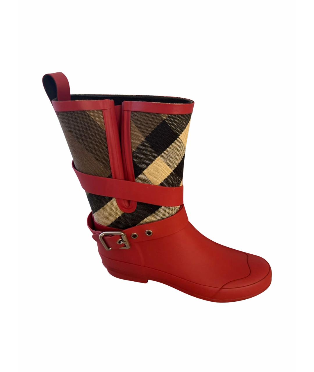 BURBERRY Красные резиновые сапоги, фото 1
