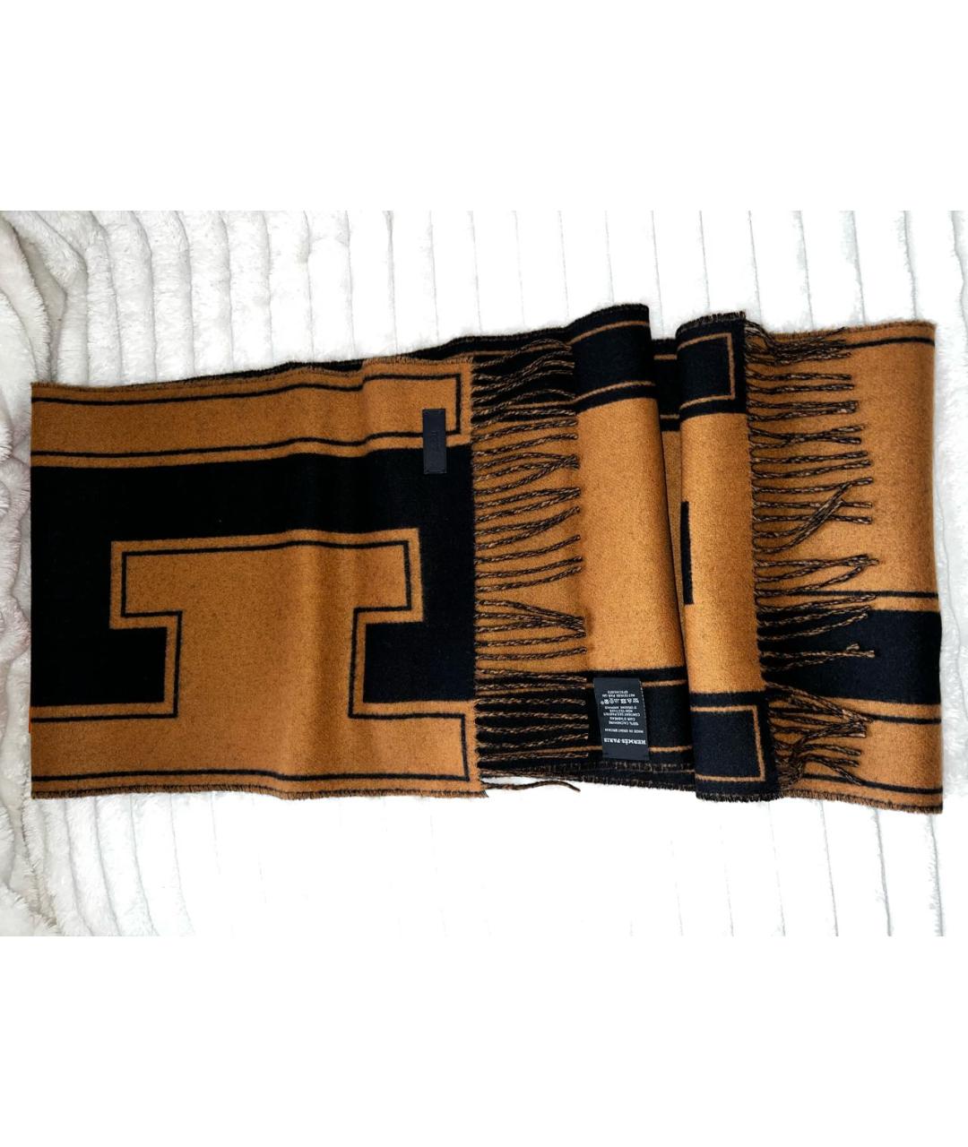 HERMES Коричневый кашемировый шарф, фото 5