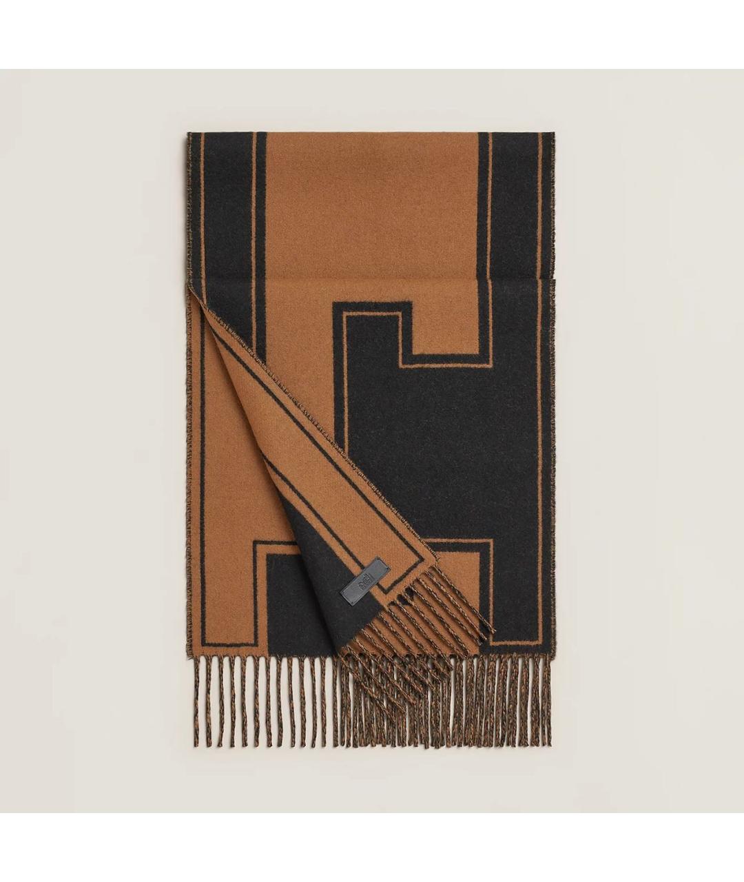 HERMES Коричневый кашемировый шарф, фото 8