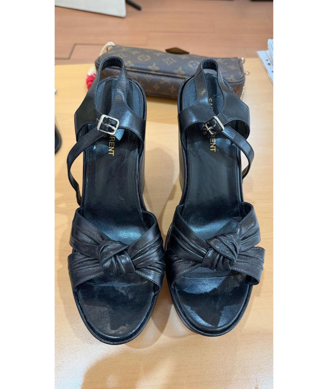 SAINT LAURENT Черные кожаные босоножки, фото 2