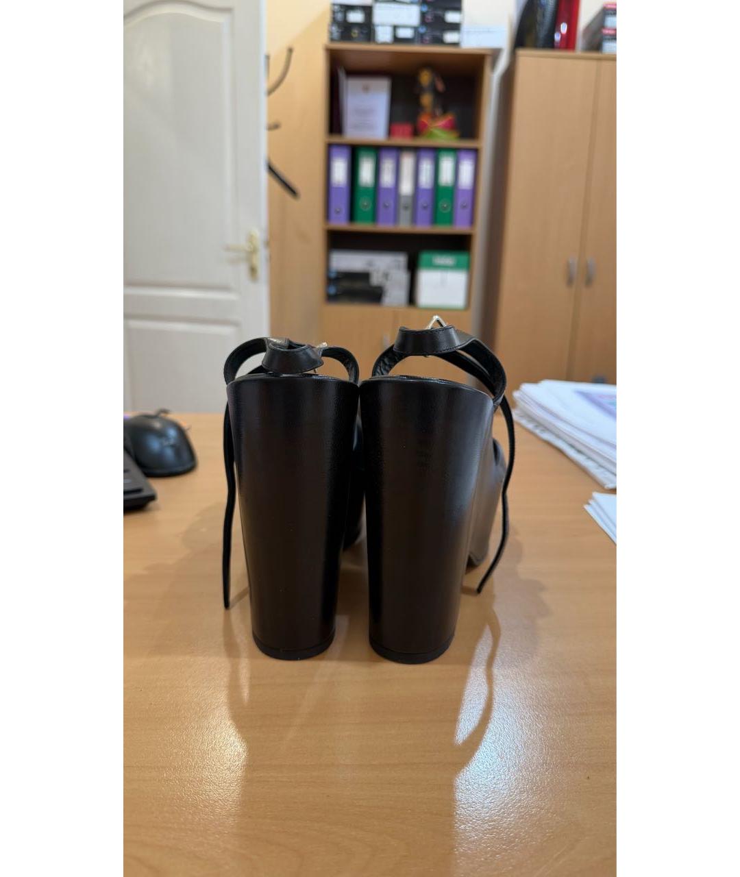 SAINT LAURENT Черные кожаные босоножки, фото 4