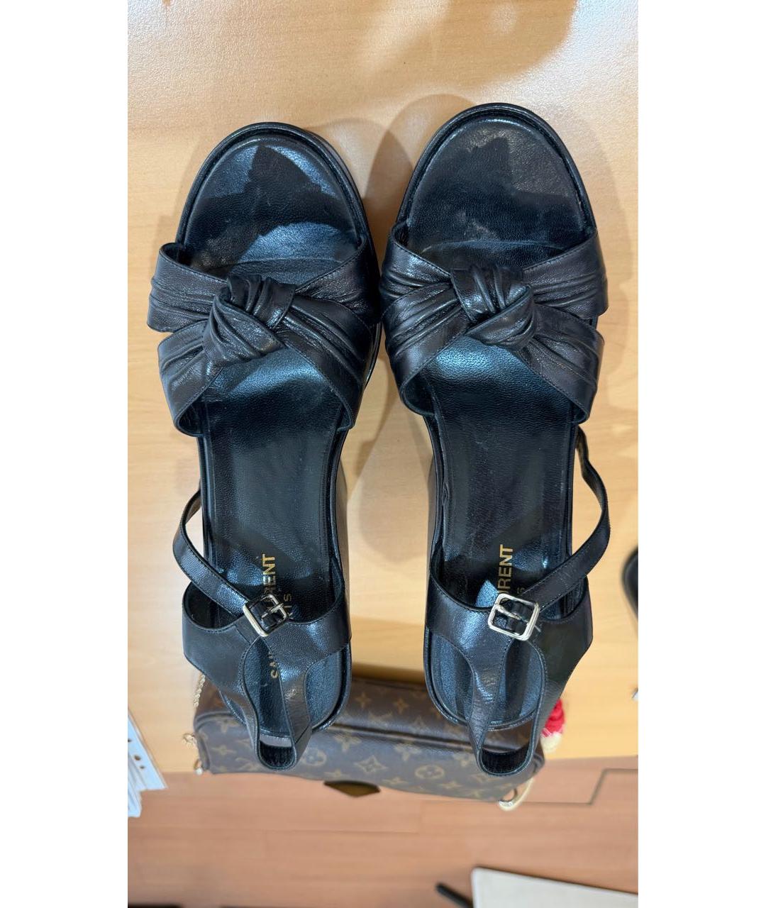 SAINT LAURENT Черные кожаные босоножки, фото 3