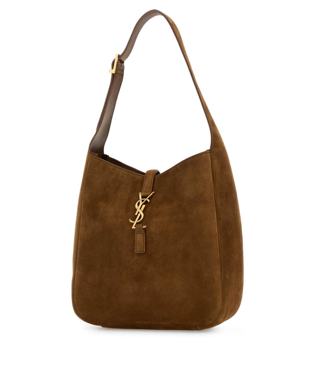 SAINT LAURENT Коричневая замшевая сумка с короткими ручками, фото 1