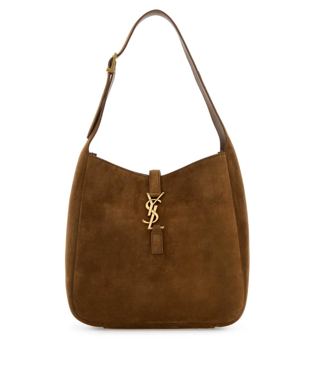 SAINT LAURENT Коричневая замшевая сумка с короткими ручками, фото 2