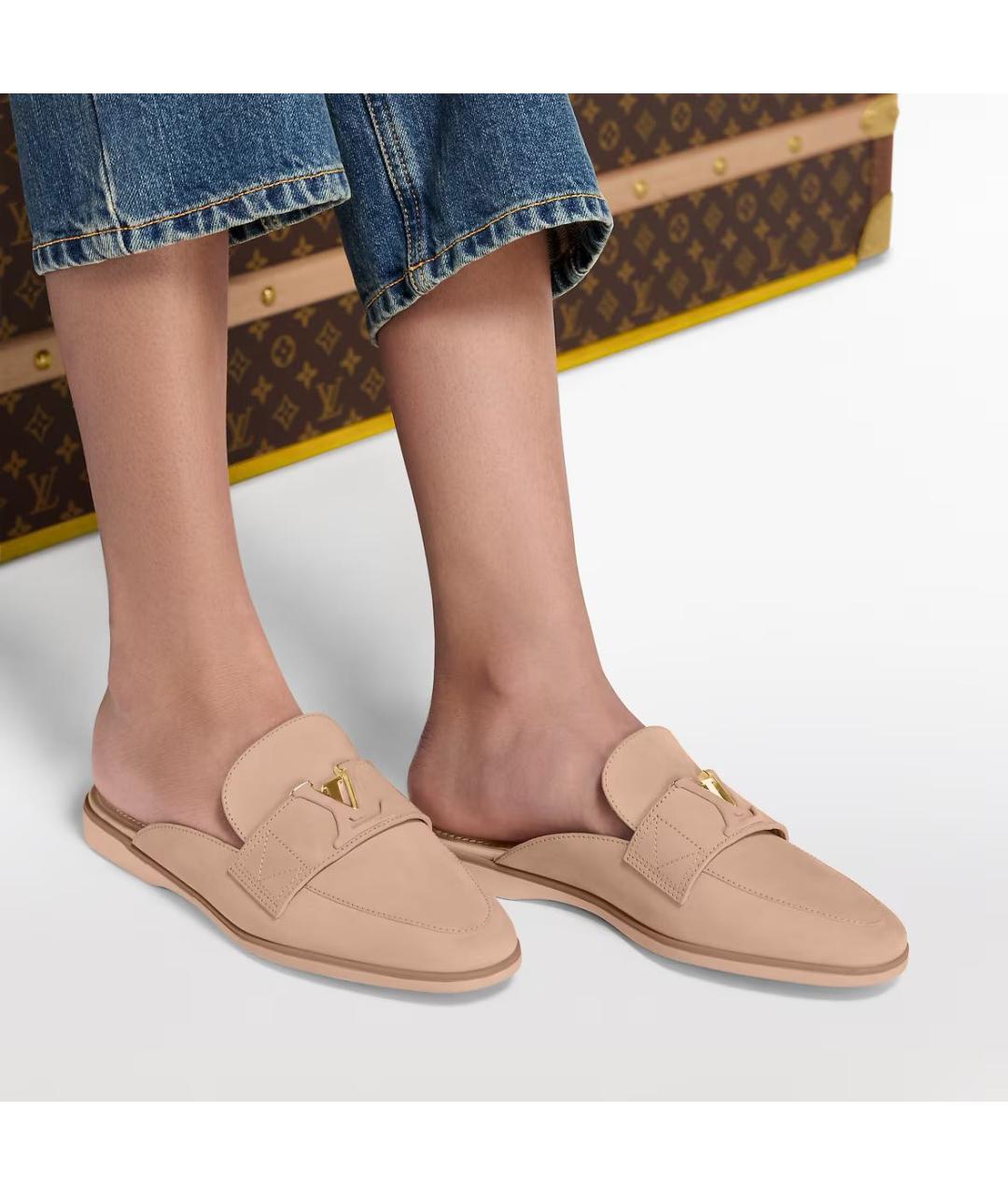 LOUIS VUITTON Бежевые замшевые лоферы, фото 7