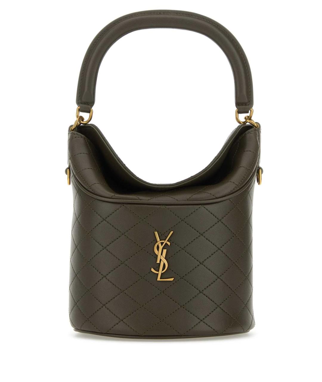 SAINT LAURENT Коричневая кожаная сумка с короткими ручками, фото 2