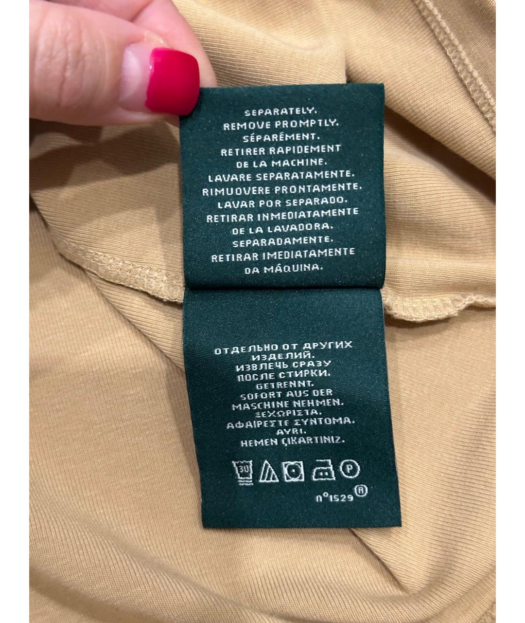 RALPH LAUREN Бежевая хлопко-эластановая футболка, фото 5