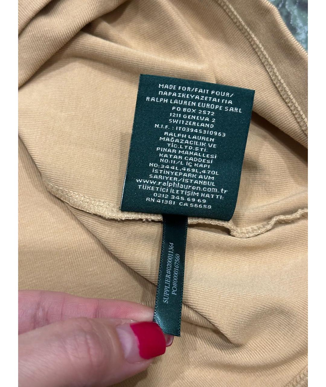 RALPH LAUREN Бежевая хлопко-эластановая футболка, фото 6