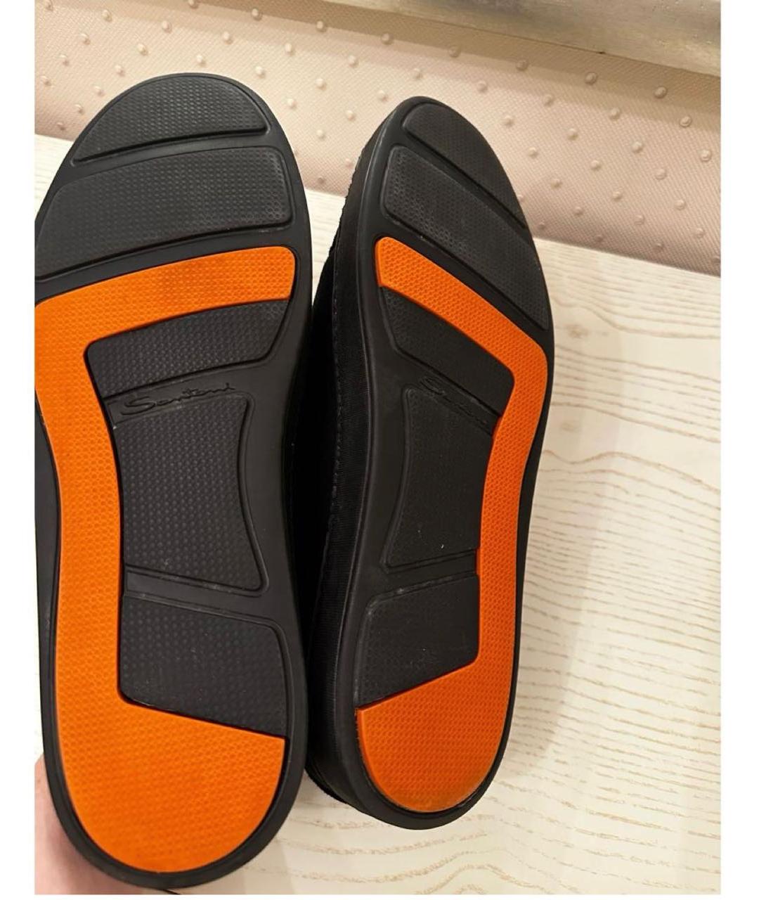 SANTONI Черные кожаные низкие кроссовки / кеды, фото 5