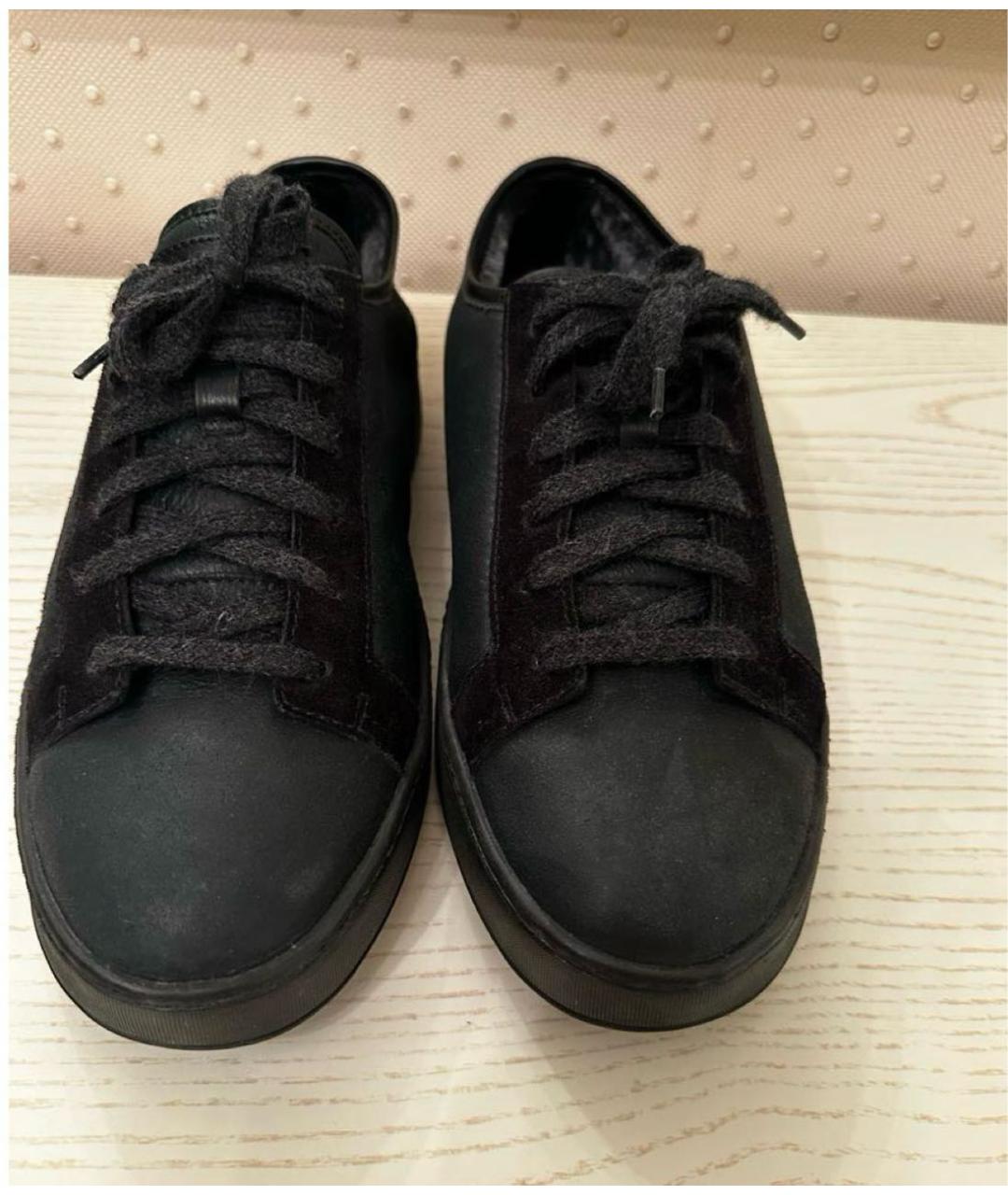 SANTONI Черные кожаные низкие кроссовки / кеды, фото 2