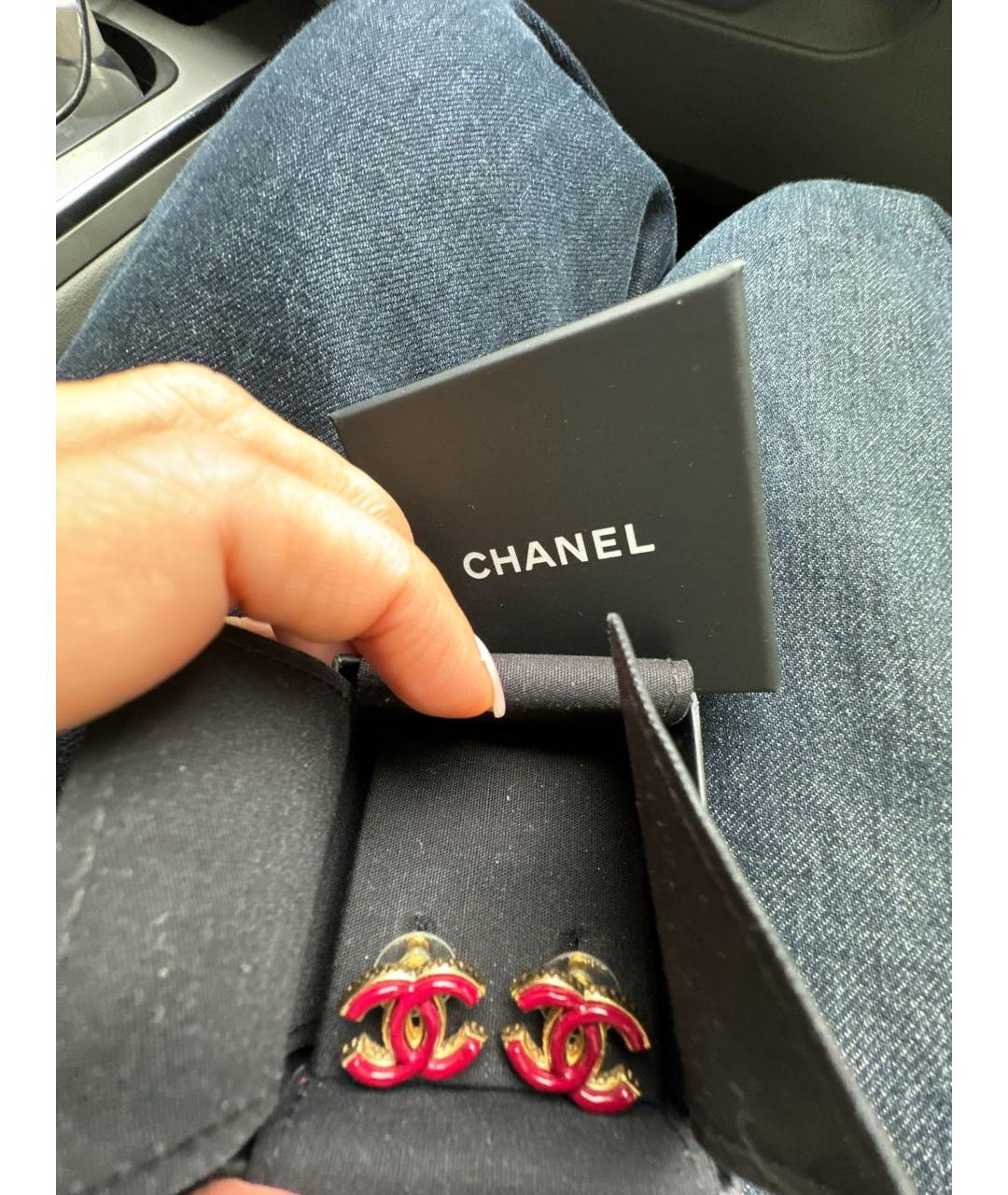 CHANEL Бордовые металлические серьги, фото 5
