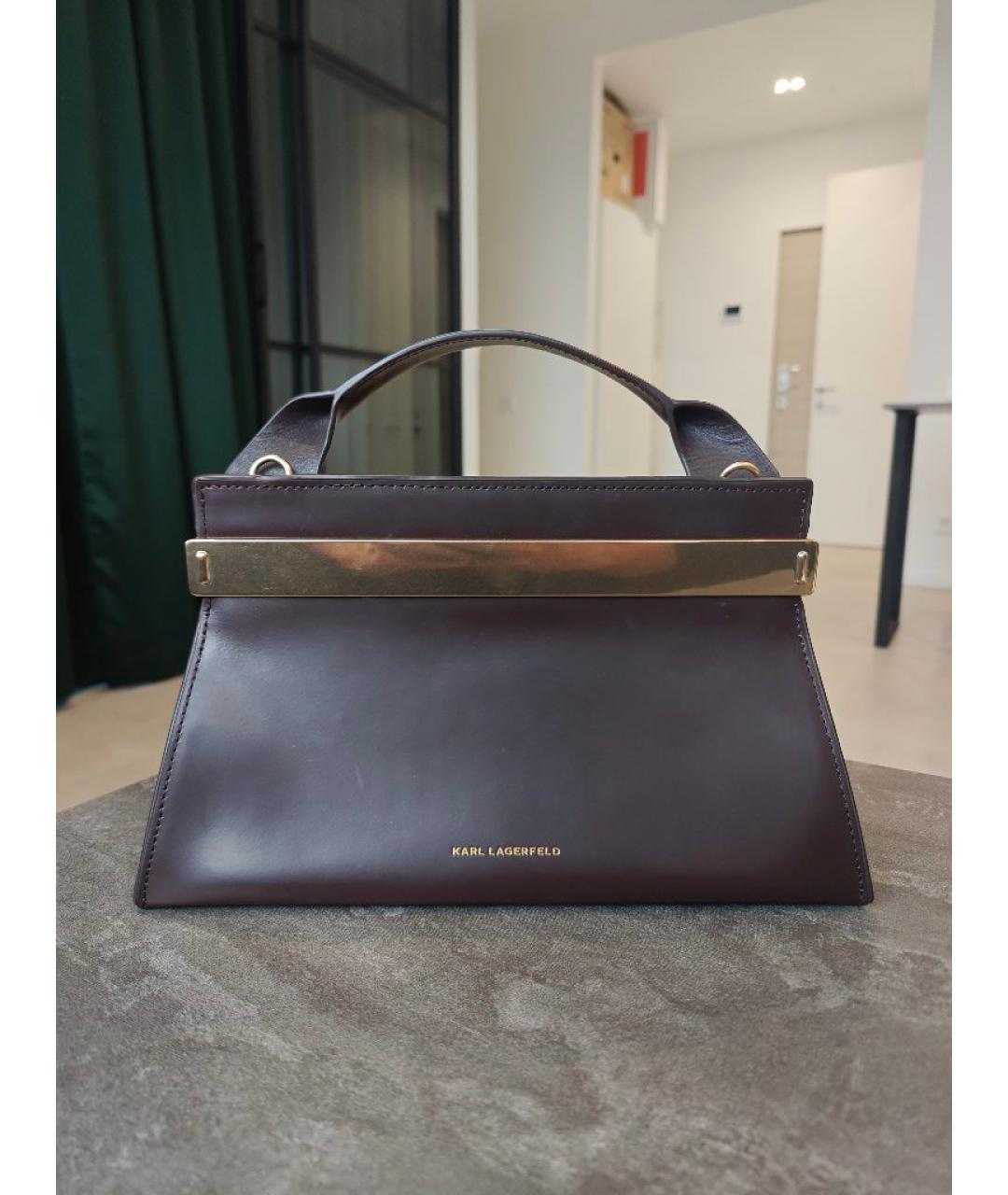 KARL LAGERFELD Бордовая кожаная сумка с короткими ручками, фото 3