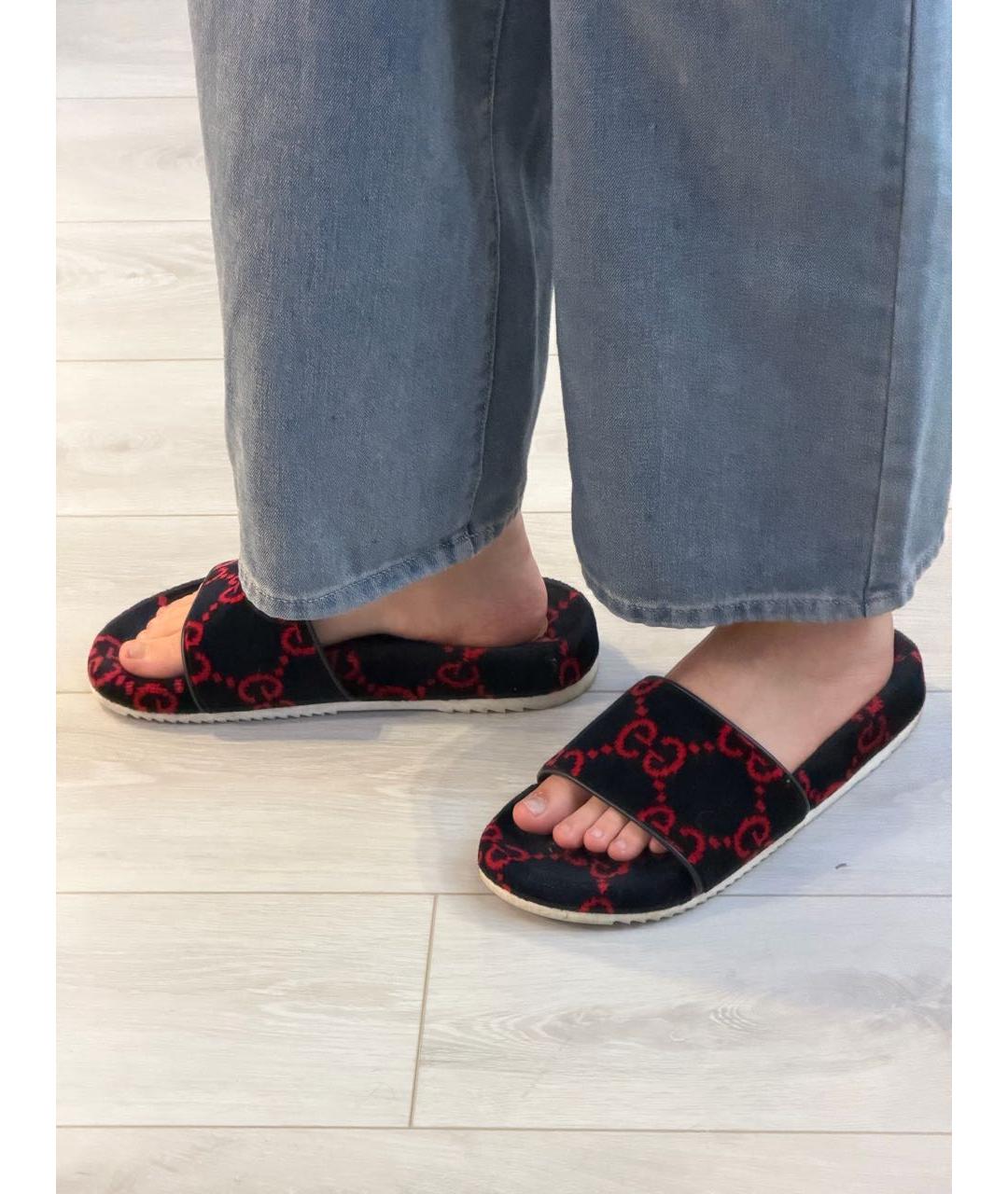 GUCCI Темно-синие бархатные шлепанцы, фото 6