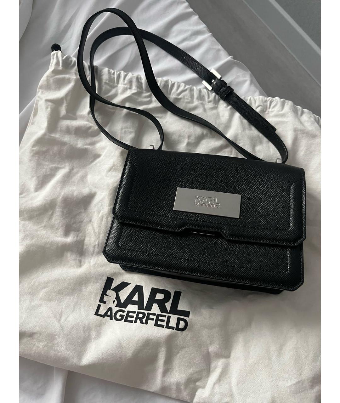 KARL LAGERFELD Черная кожаная сумка через плечо, фото 6