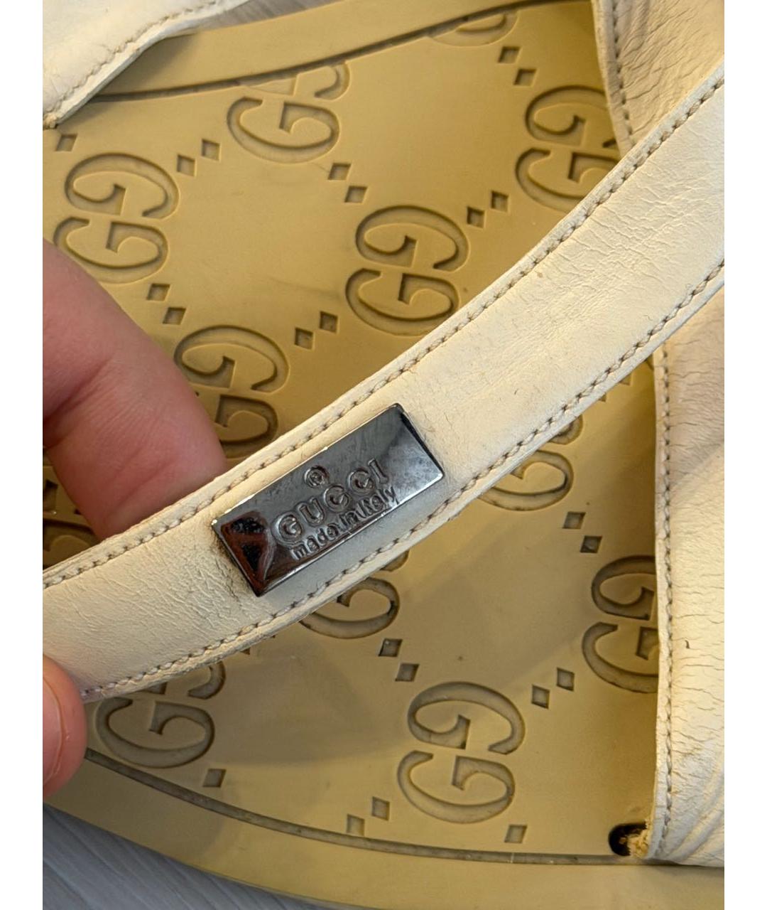 GUCCI Бежевые кожаные шлепанцы, фото 5