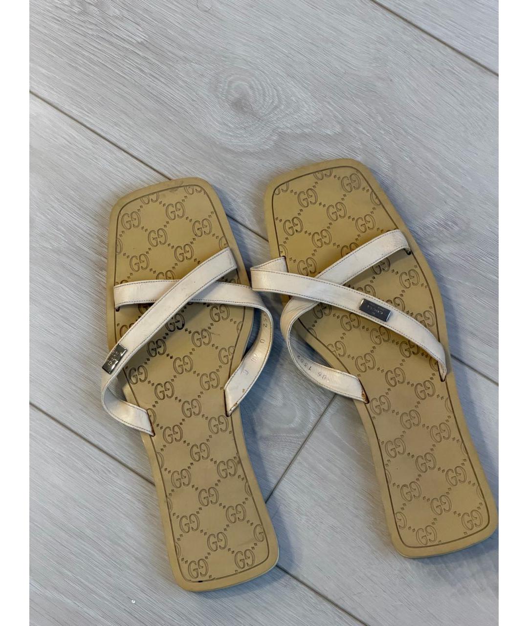 GUCCI Бежевые кожаные шлепанцы, фото 4