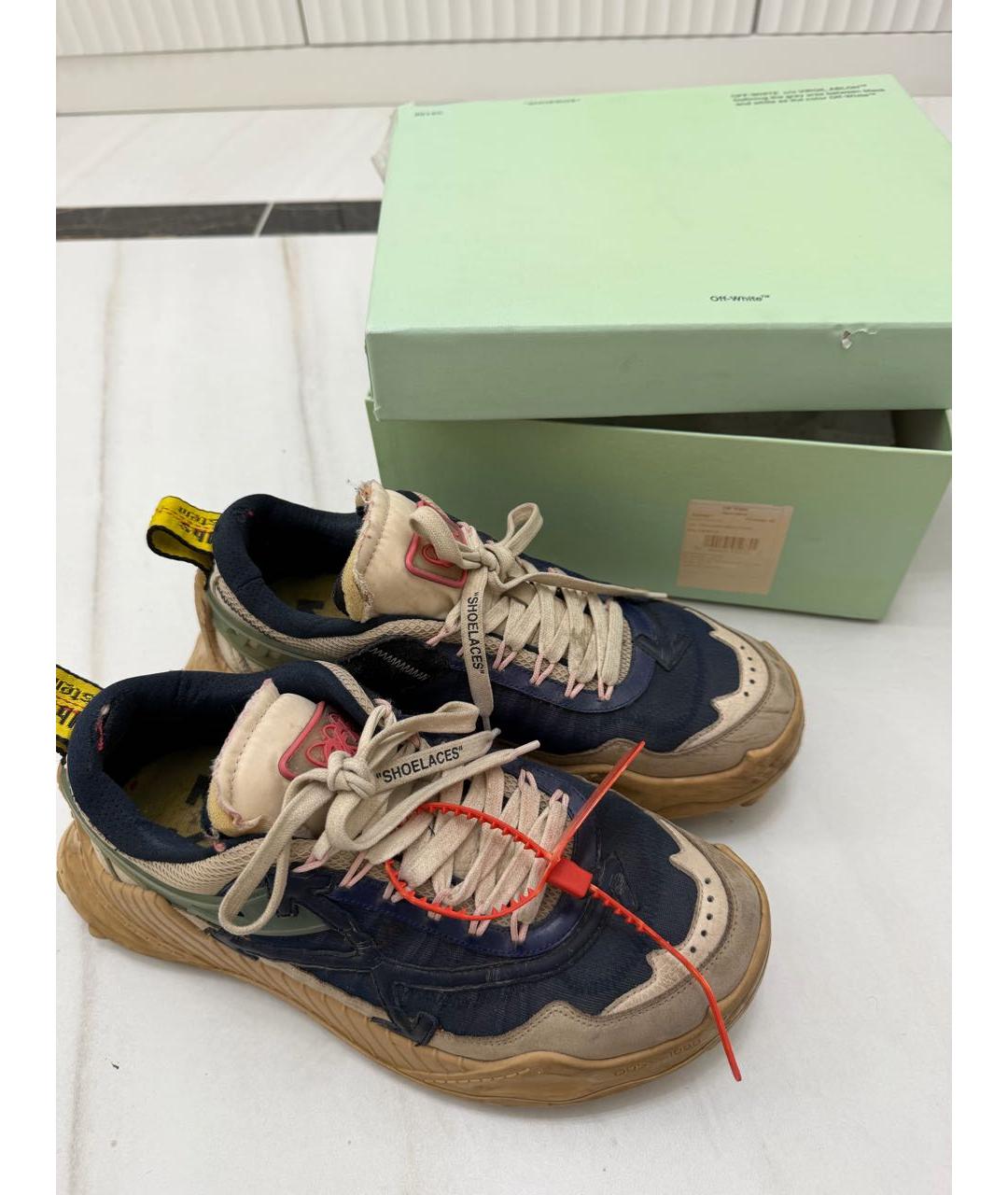 OFF-WHITE Бежевые текстильные низкие кроссовки / кеды, фото 6