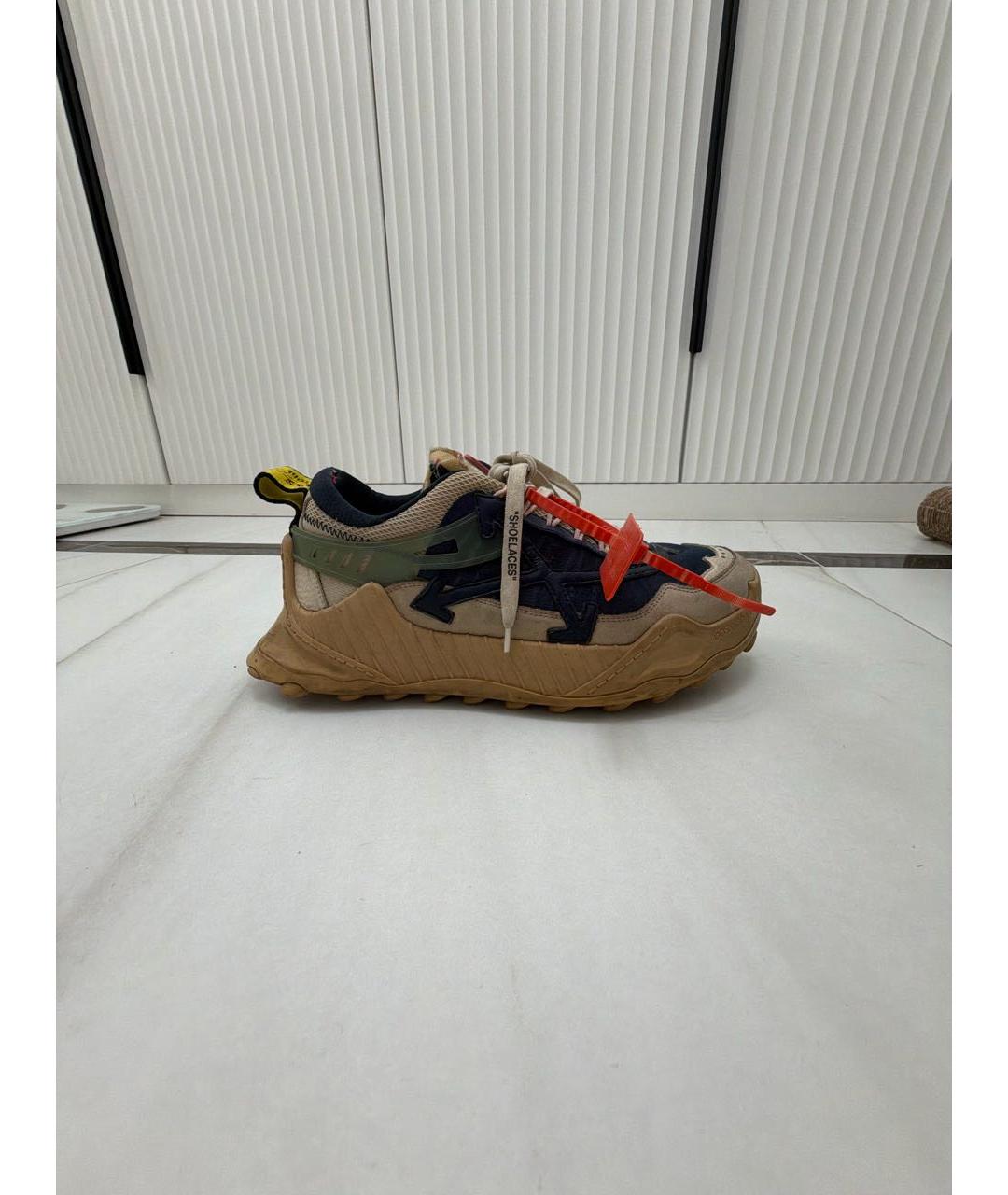 OFF-WHITE Бежевые текстильные низкие кроссовки / кеды, фото 8