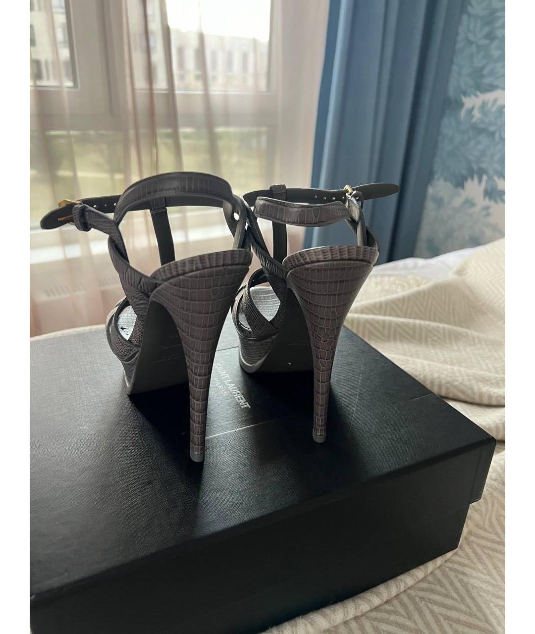 SAINT LAURENT Коричневые кожаные босоножки, фото 4