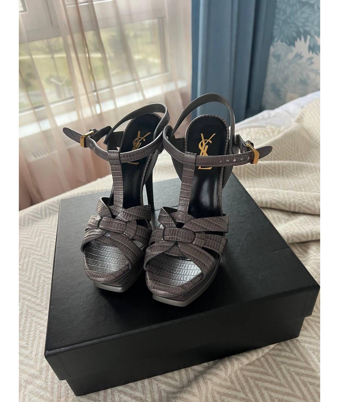 SAINT LAURENT Коричневые кожаные босоножки, фото 2