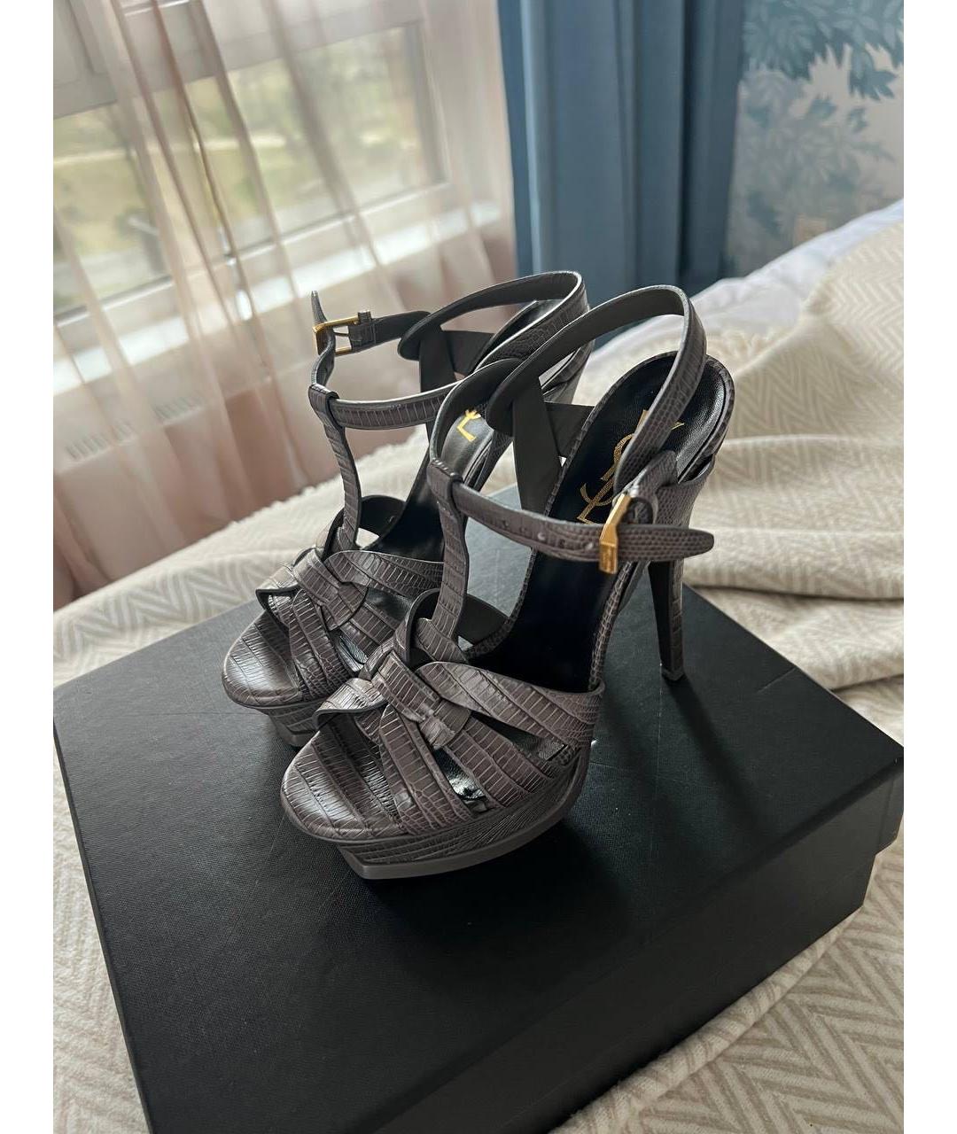 SAINT LAURENT Коричневые кожаные босоножки, фото 3